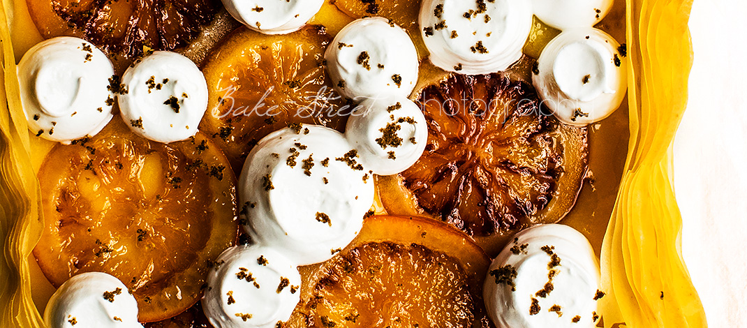 Tarta filo de lemon curd y naranja sanguina