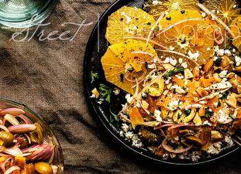 Cous cous de coliflor con naranjas y aliño de aceitunas