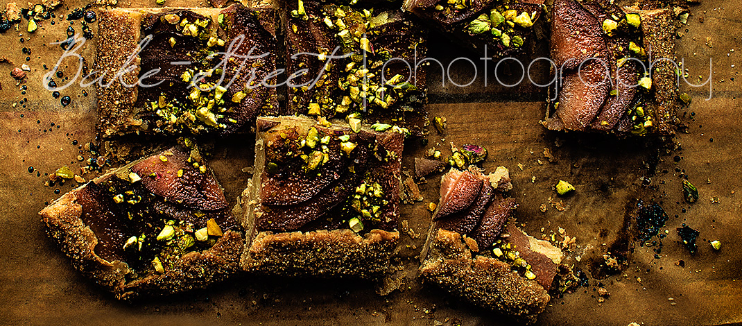 Quince, almond cream and pistachios galette