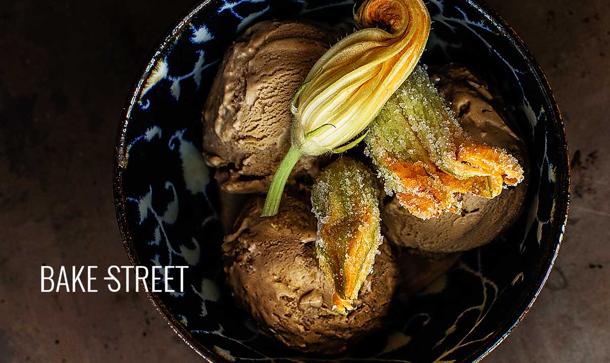 Helado de calabaza asada con avellanas