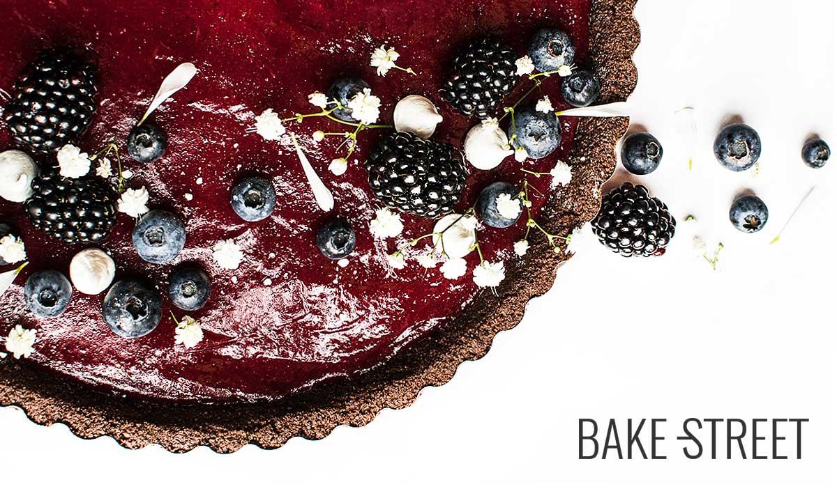 Blueberry, lime and chocolate tart