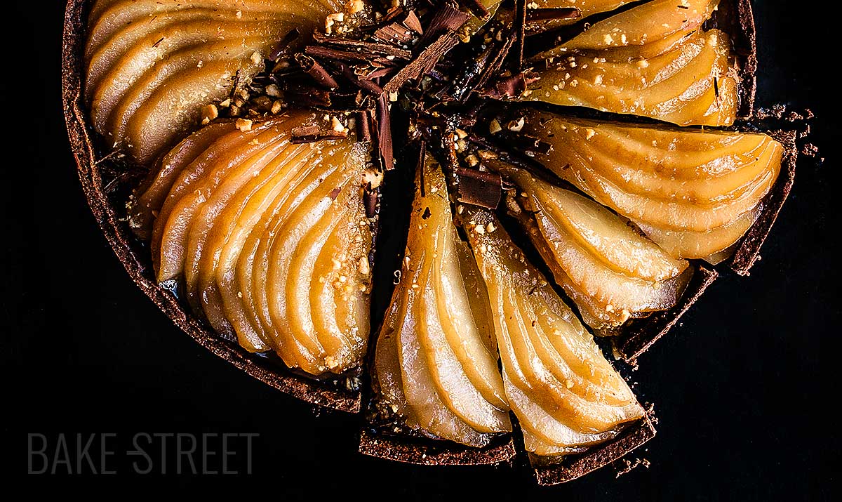 Pear and chocolate tart