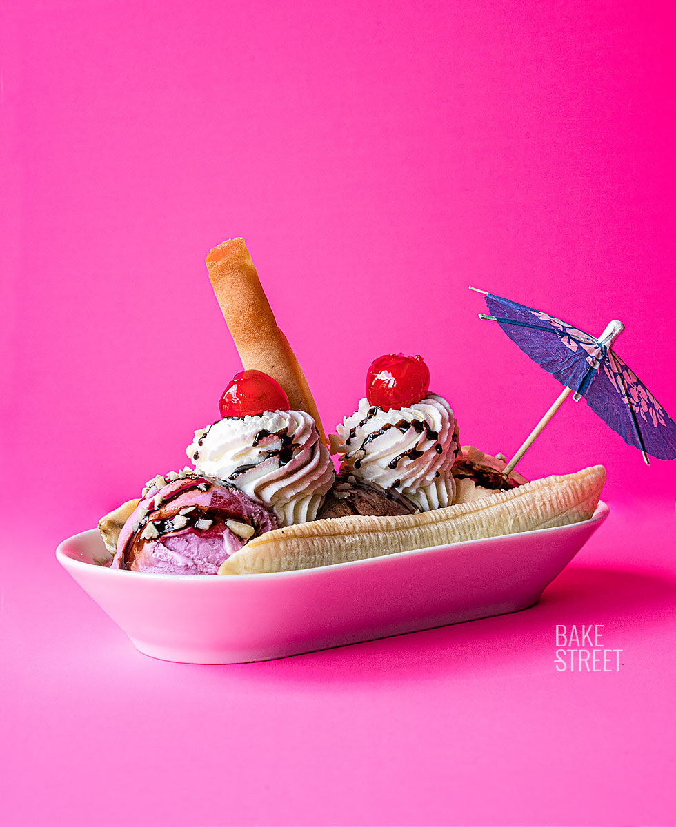 Banana Split y barquillos caseros 