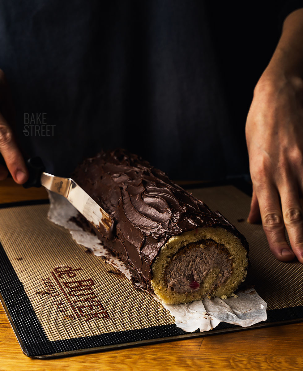 Mascarpone, Cherry and chocolate Yule Log