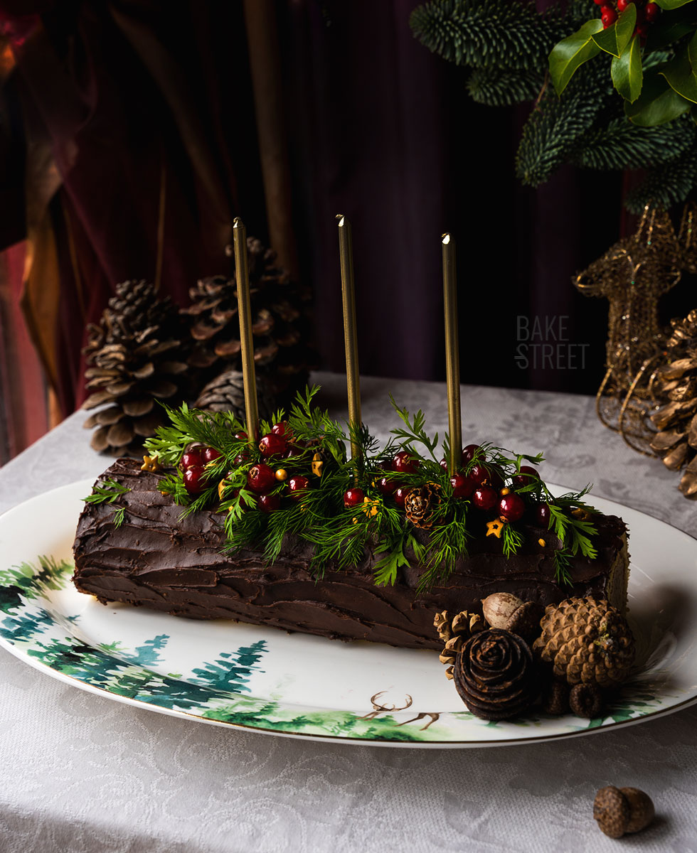 Mascarpone, Cherry and chocolate Yule Log