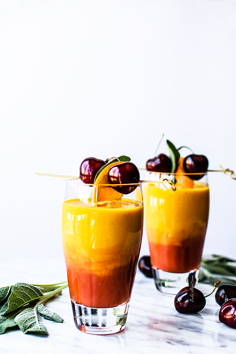 Sunrise, crema de calabaza y gazpacho de cerezas