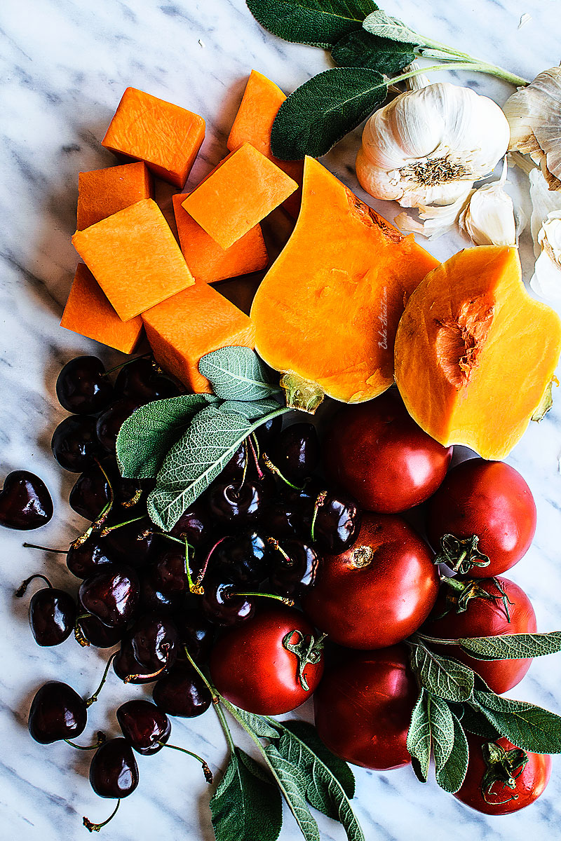 Sunrise, crema de calabaza y gazpacho de cerezas