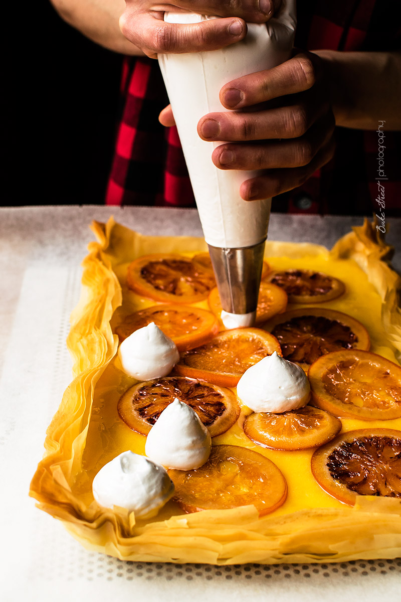 Tarta filo de lemon curd y naranja sanguina