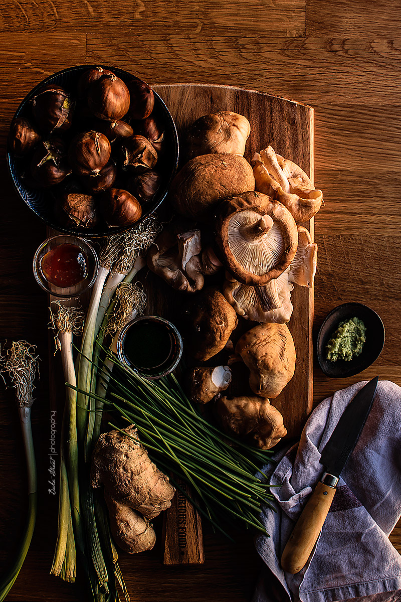 Hamburguesa de castañas y shiitake con mayonesa de sésamo