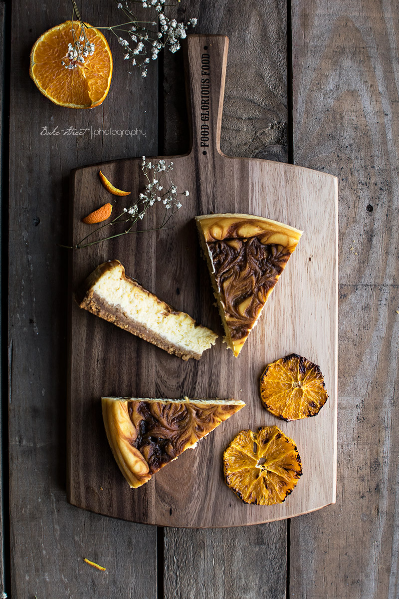 Tarta de queso con toffee y naranja asada