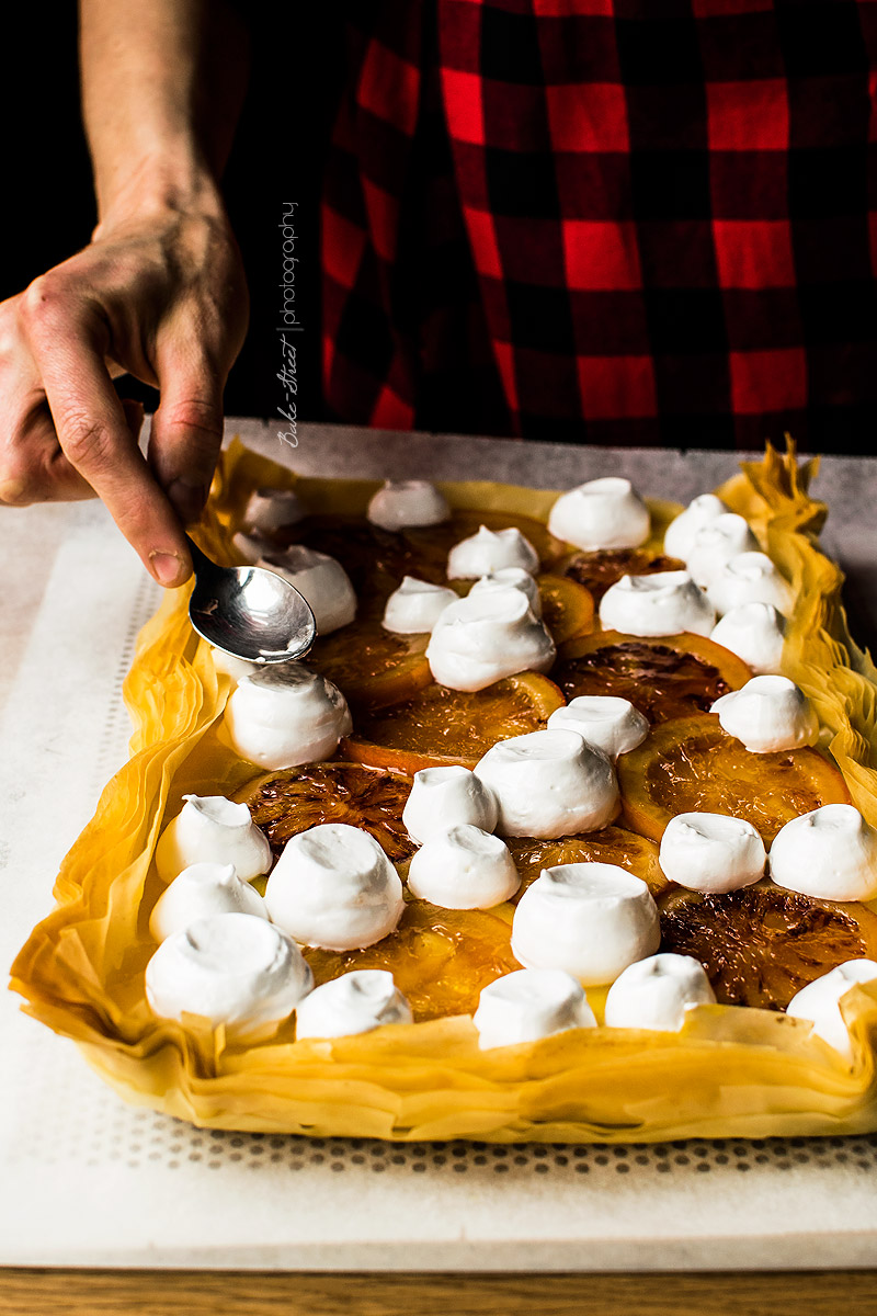 Tarta filo de lemon curd y naranja sanguina