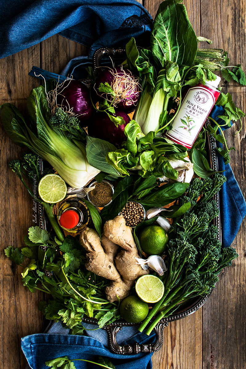 Noodles con curry verde y Pak Choy