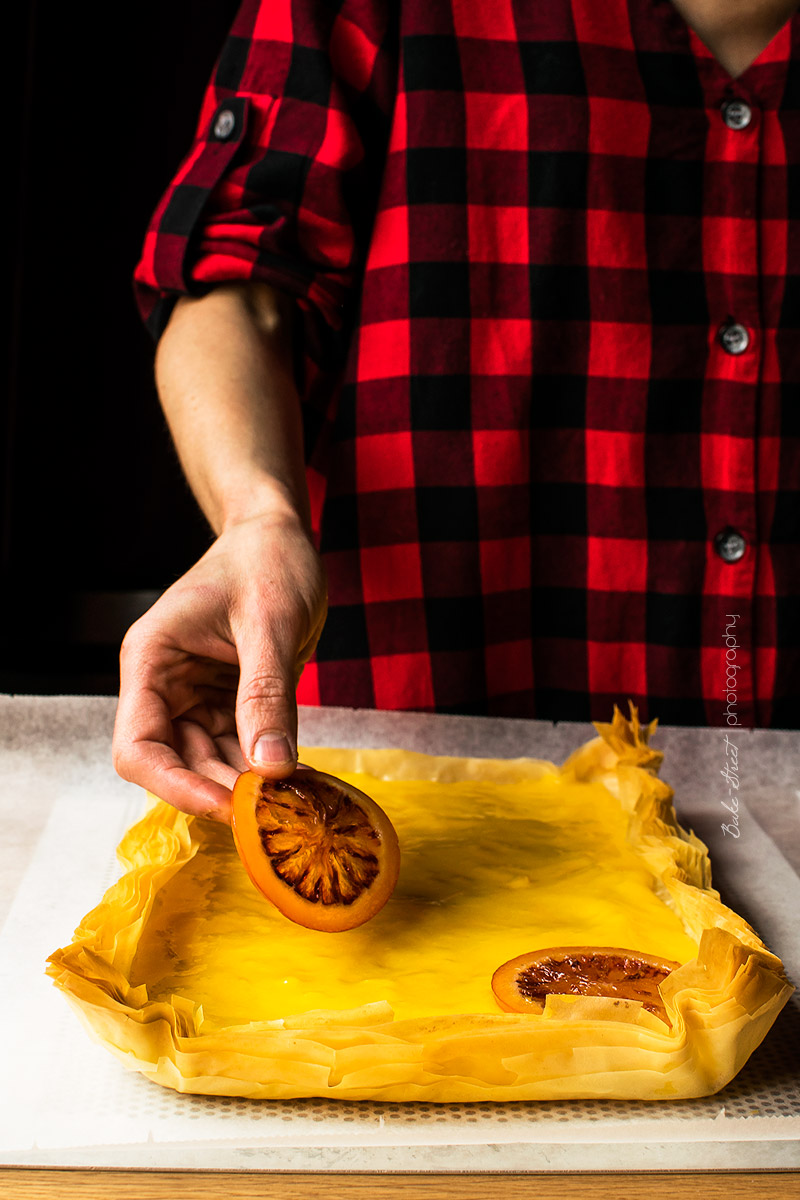 Tarta filo de lemon curd y naranja sanguina